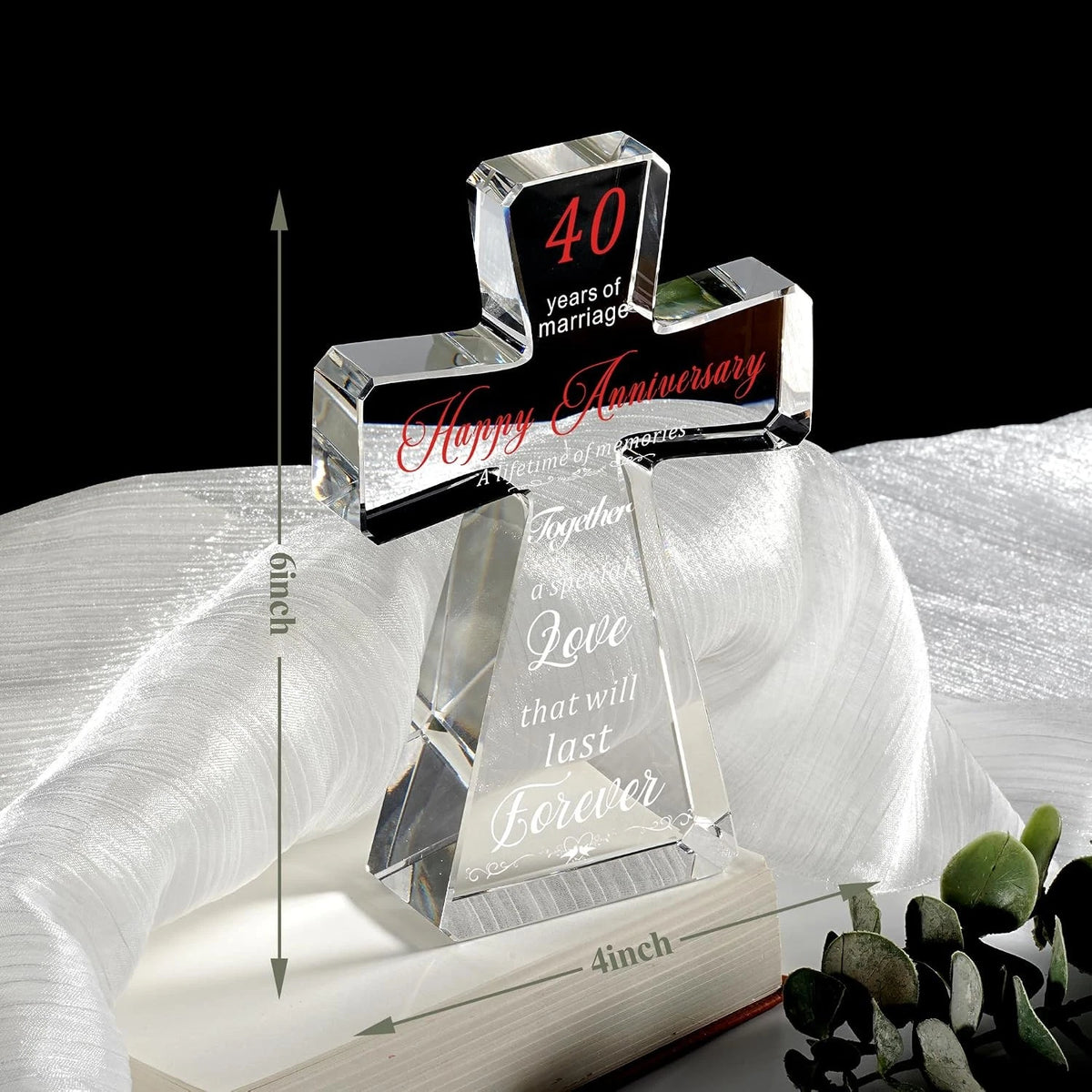 40th Wedding Anniversary Crystal Cross Gift for Couple (4x6 Inches)