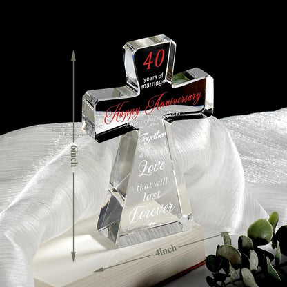 40th Wedding Anniversary Crystal Cross Gift for Couple (4x6 Inches)
