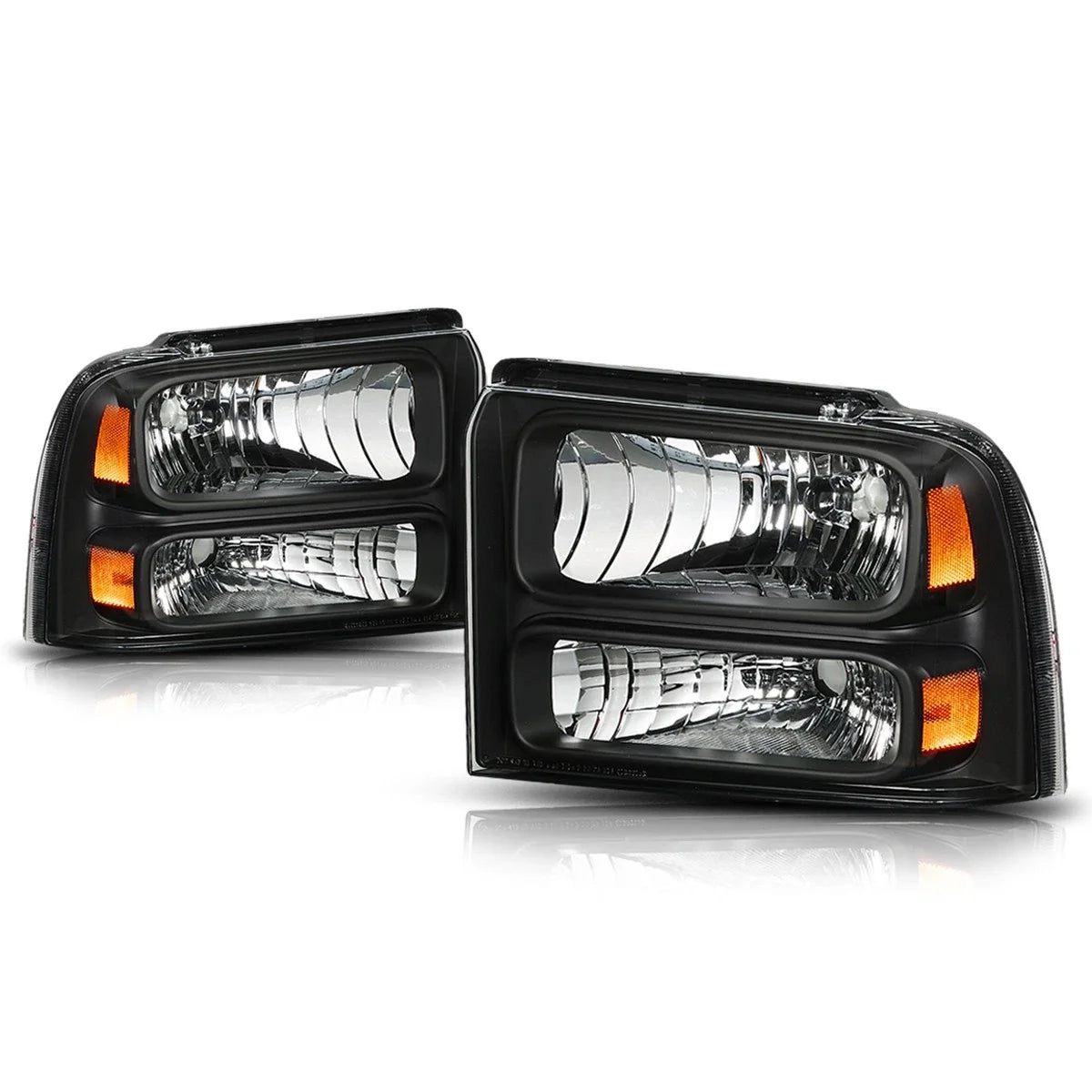Set of 2 Black Housing Headlight Amber Corner Lamps for Ford F250/F350 (2005–2007)