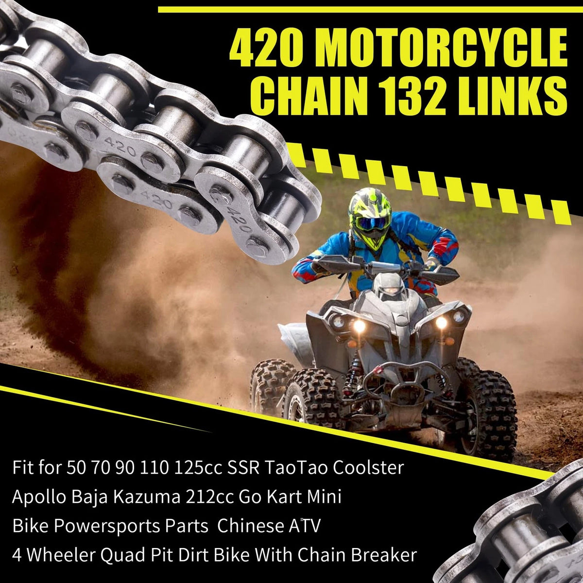 420 Motorcycle Chain 132 Links for 50cc 125cc Dirt Bike ATV Go Kart