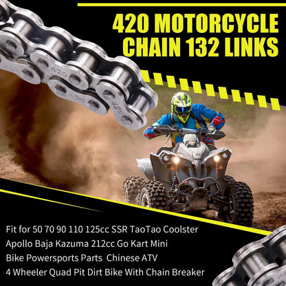 420 Motorcycle Chain 132 Links for 50cc 125cc Dirt Bike ATV Go Kart