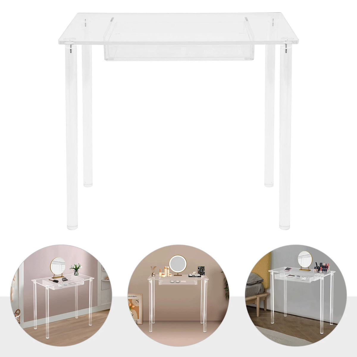 Acrylic Makeup Vanity Desk for Clear Vanity Table with Drawer