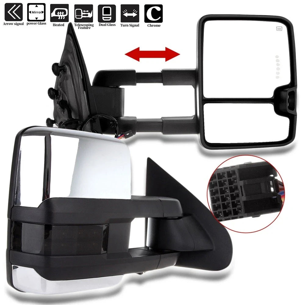 Set of 2 Chrome Power Heated Towing Mirrors for Silverado Sierra (2014–2018)
