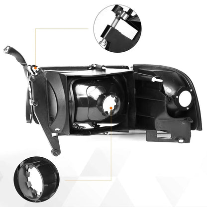 Headlight Pair for Dodge RAM (1994–2002) Black Housing Smoked Lens