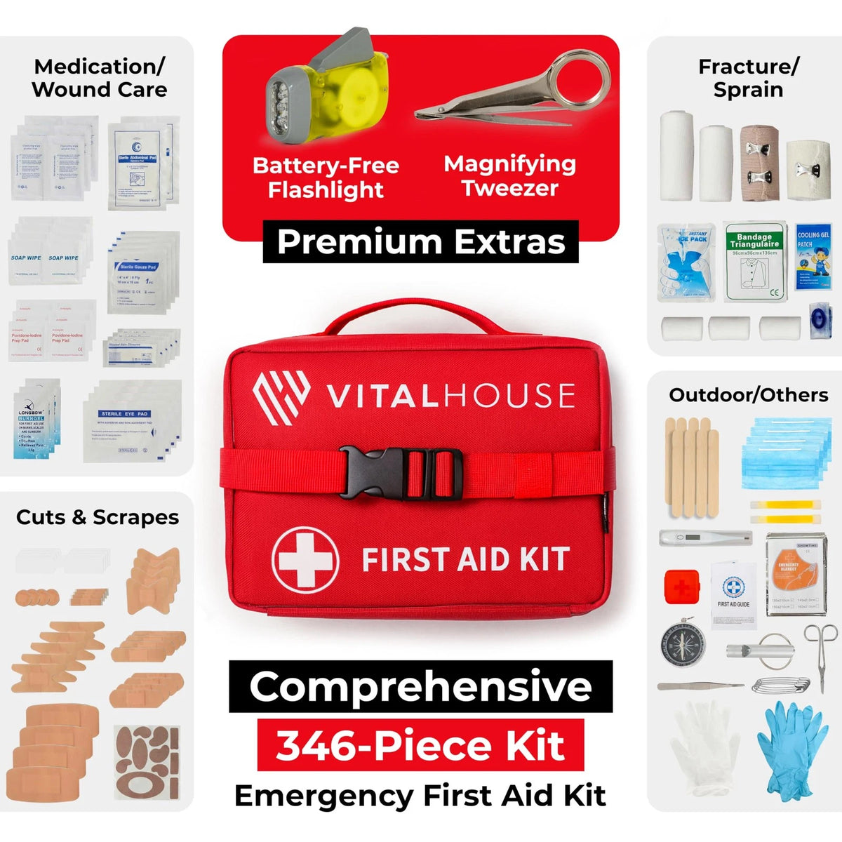 346-Piece First Aid Kit for Universal Use (Physician-Designed)