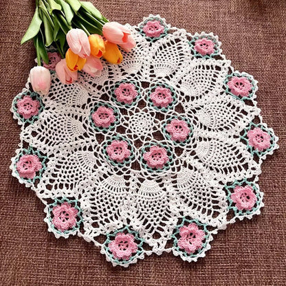 17" Vintage Hand Crochet Lace Doily Round Table Topper Mat