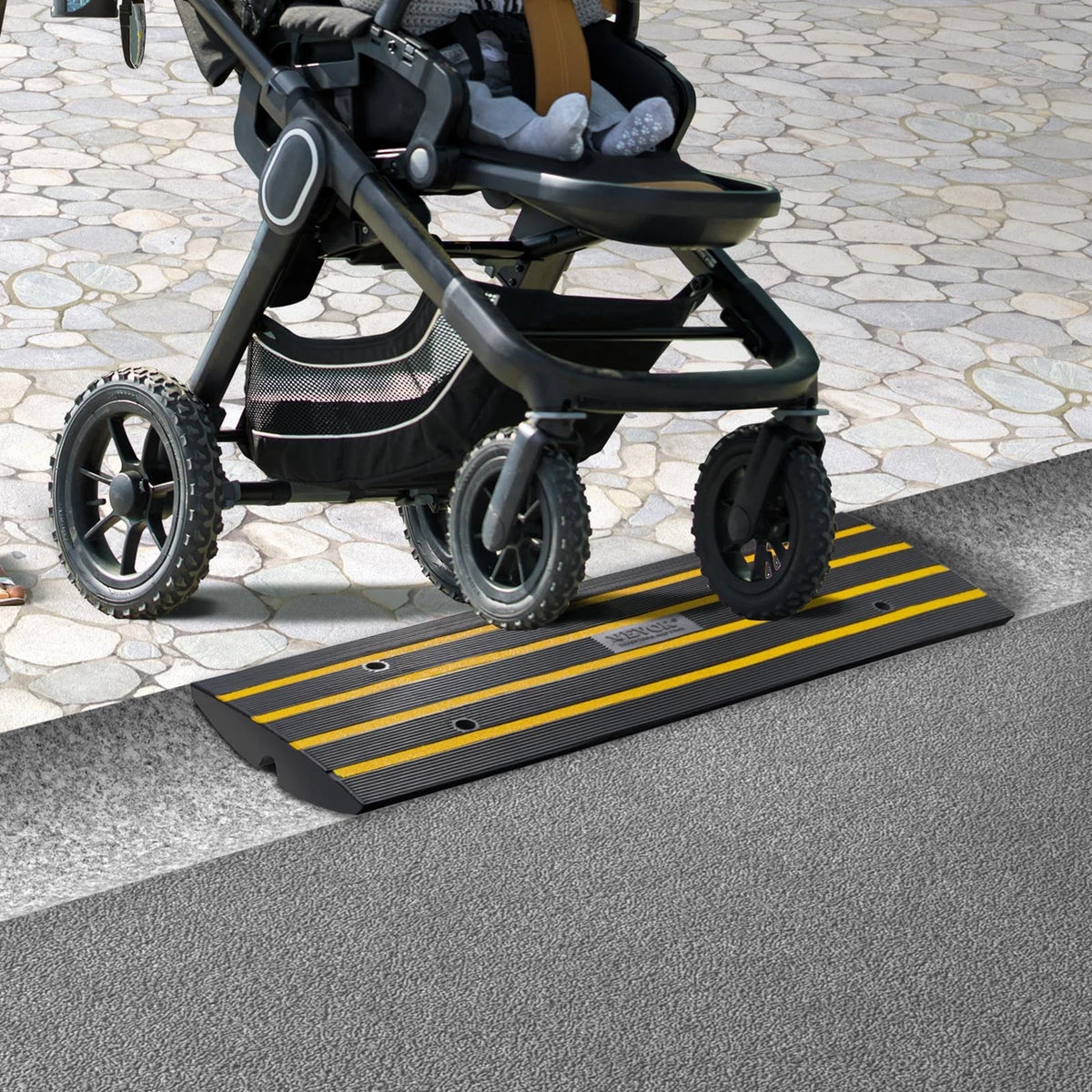 2X Rubber Curb Ramps for Driveway (1-Channel) 2.6" Rise, Yellow/Black