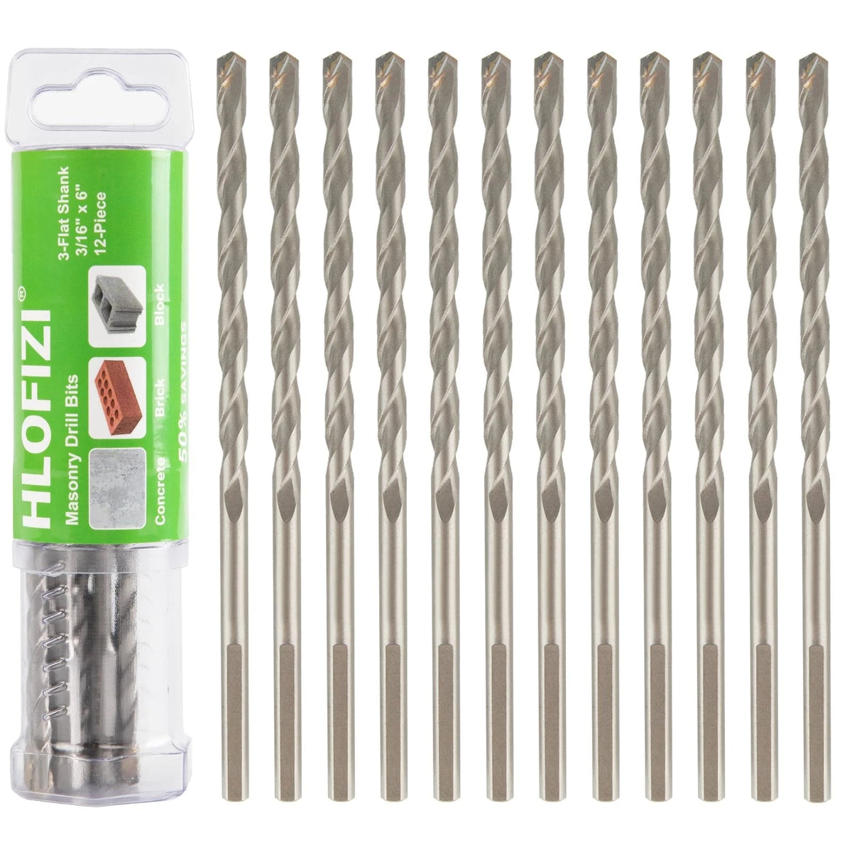 12 Pack 3/16" x 6" Masonry Drill Bits for Concrete