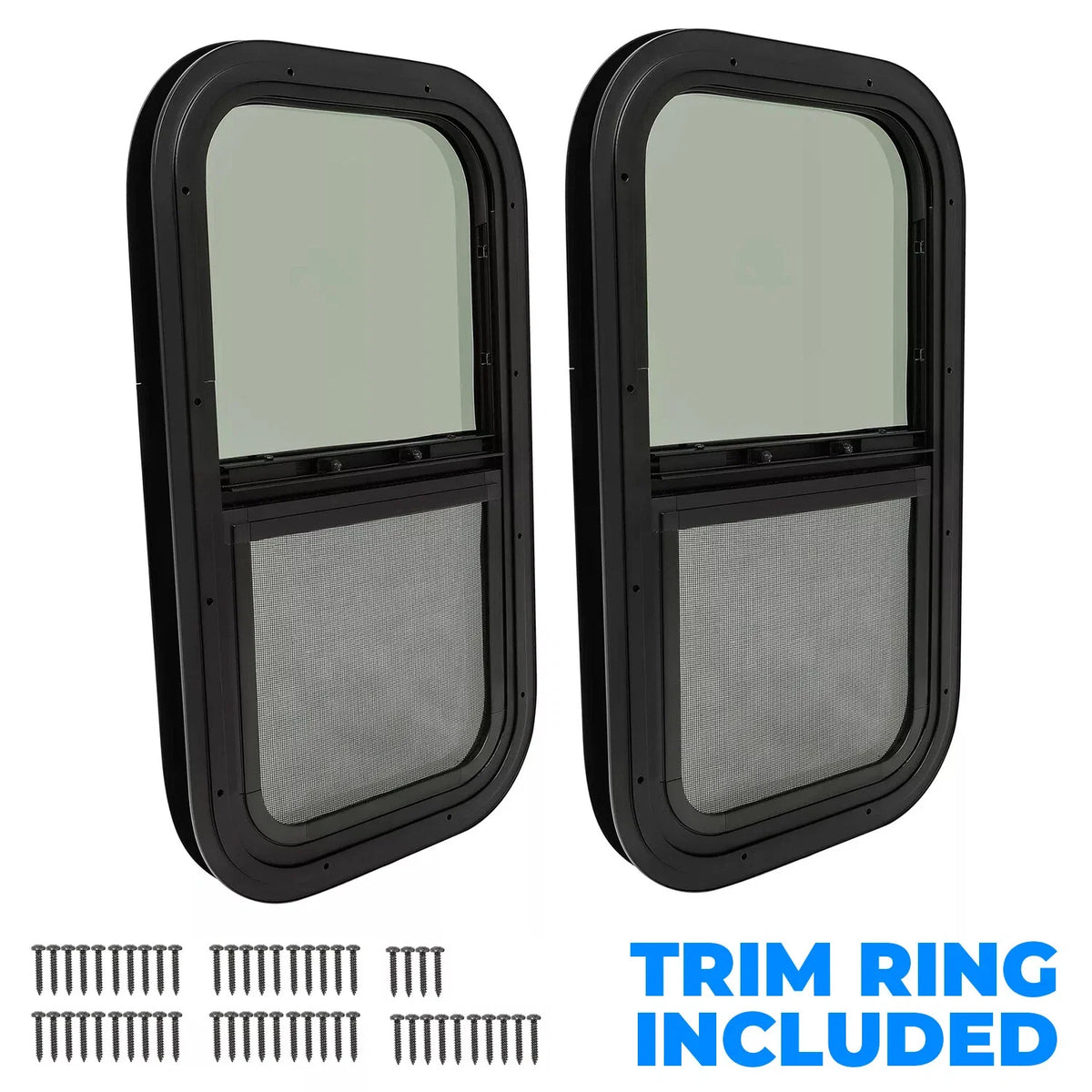 2 Pack Vertical Sliding RV Window 12 x 22 x 1-1/2" with Trim Kit