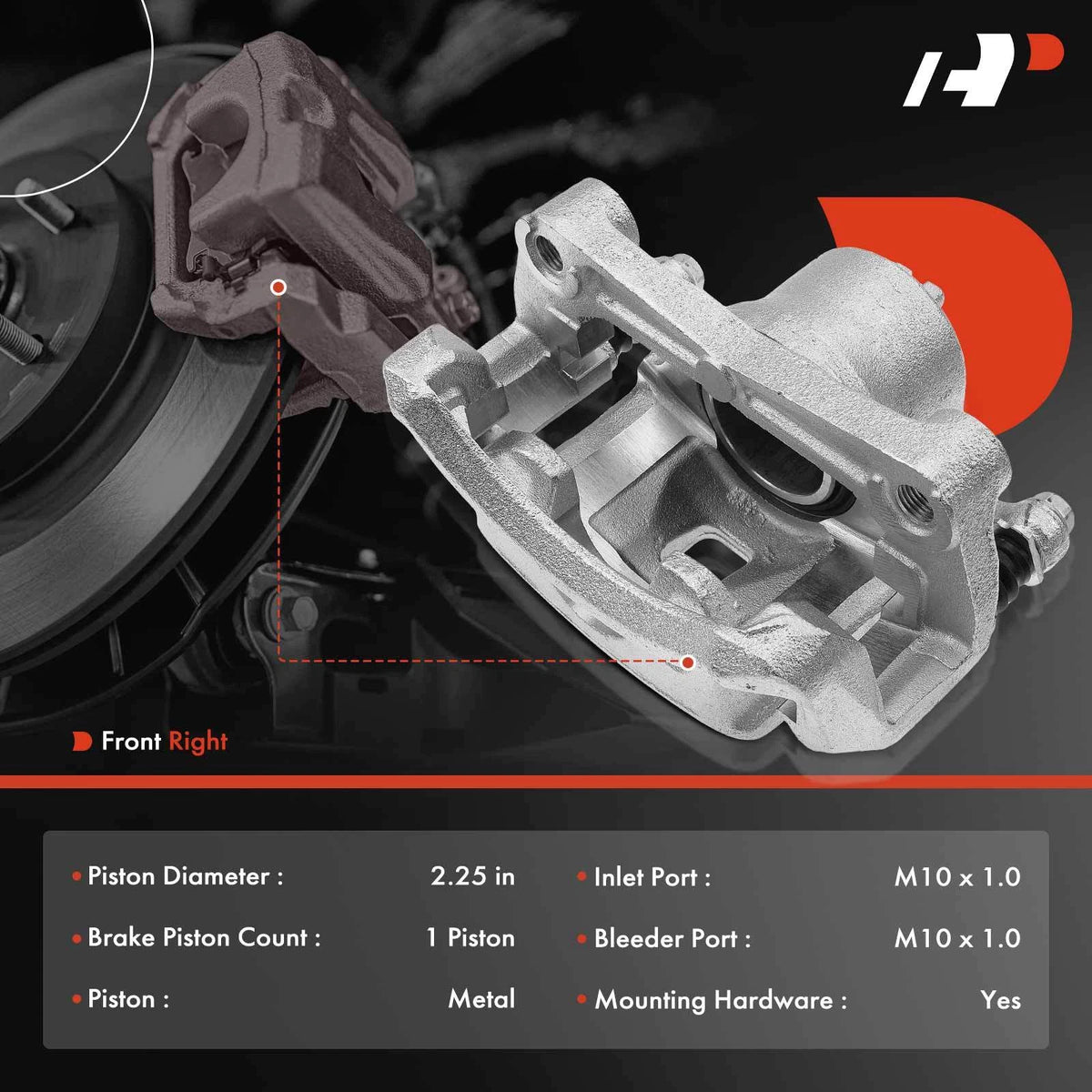 Front Right Disc Brake Caliper w/ Bracket for Nissan Sentra (2007–2019) 410013SG0A, 41001ET000, 41001ET00A, 19-B3307