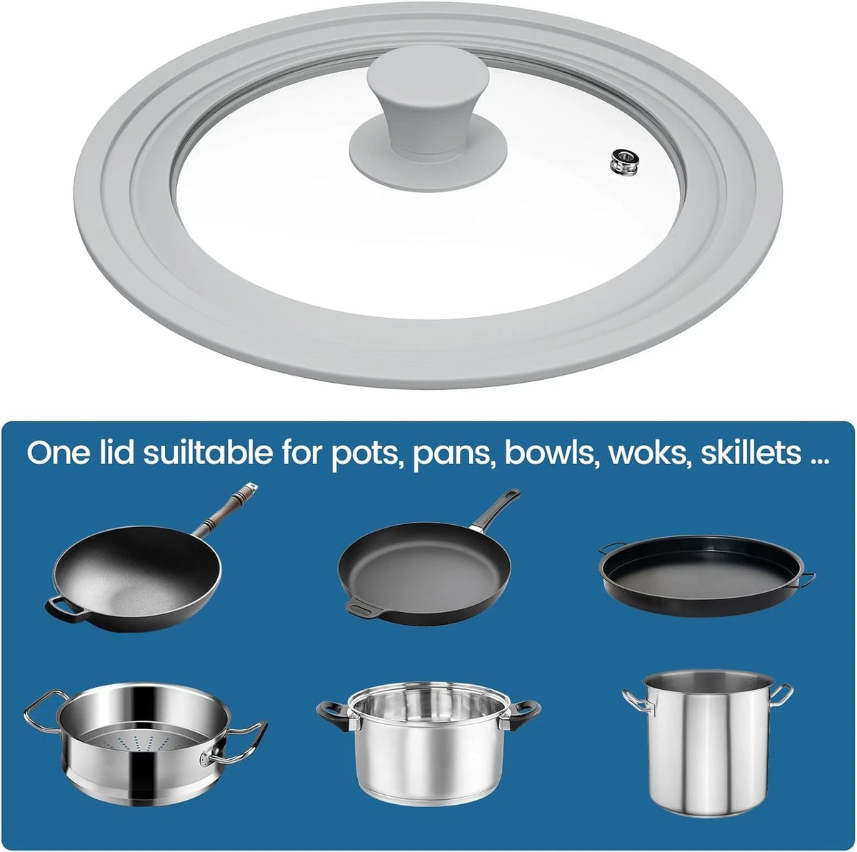 Tempered Glass Lid for Pots, Pans, Skillets - Universal Fit
