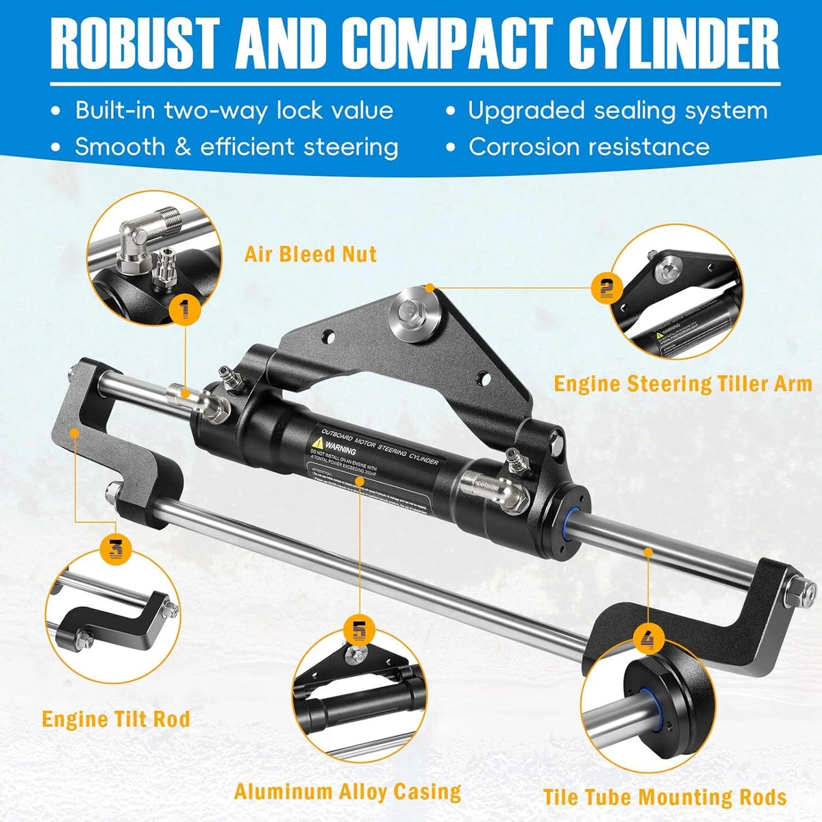 Front Mount Hydraulic Steering Cylinder for Outboard Boats up to 300HP (For00874)