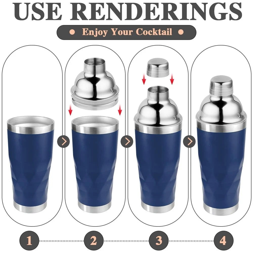Insulated Cocktail Shaker for Blue (20oz Double Wall Vacuum)