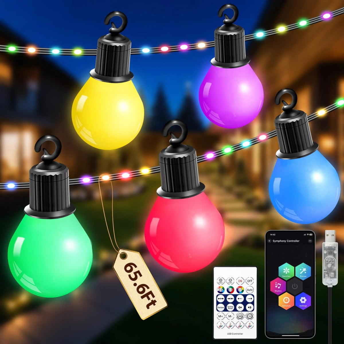 65.6Ft RGBIC Outdoor String Lights for Smart Home