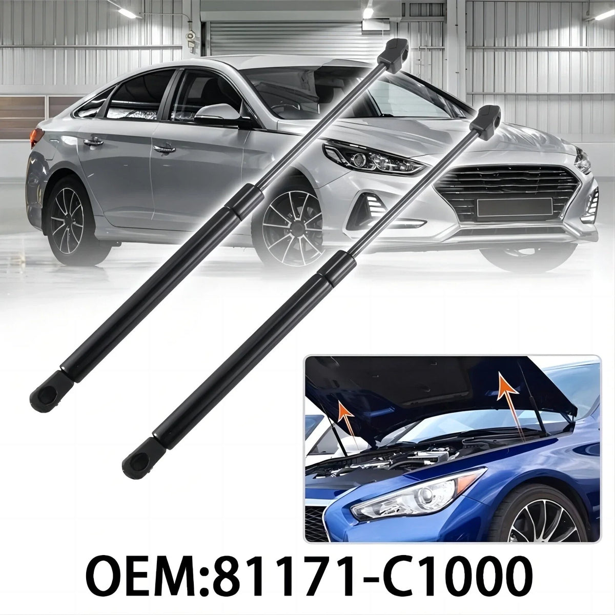 2PC Hood Lift Support Gas Shocks for Hyundai Sonata (2015–2017) 1.6L 2.0L 2.4L