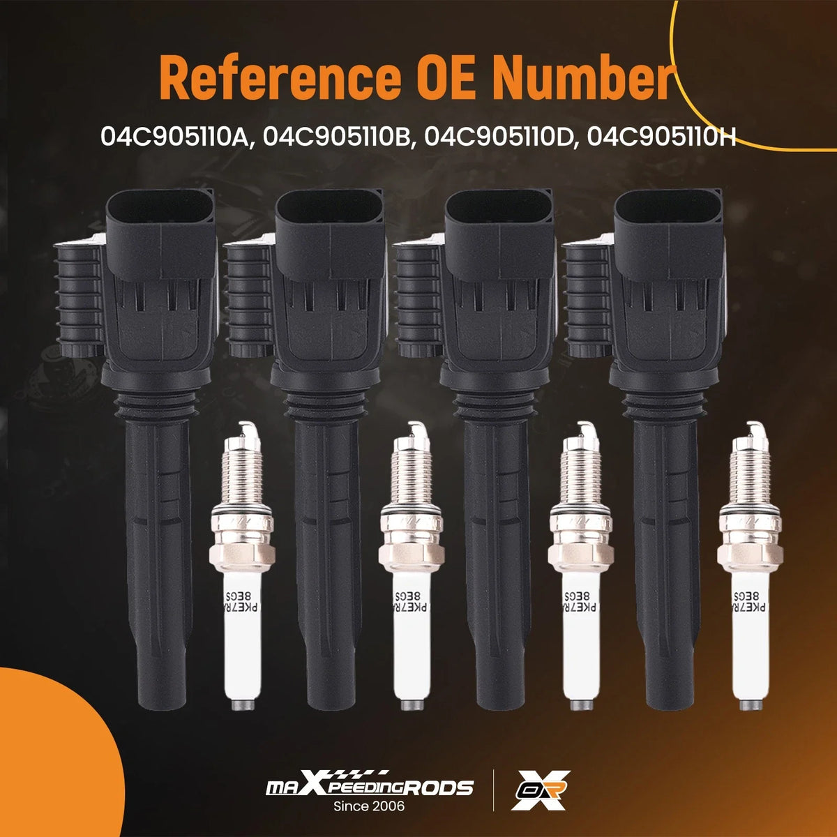 4PCS Coils & Spark Plugs Kit for Volkswagen Jetta 1.4L (2016–2018) 04C905110A