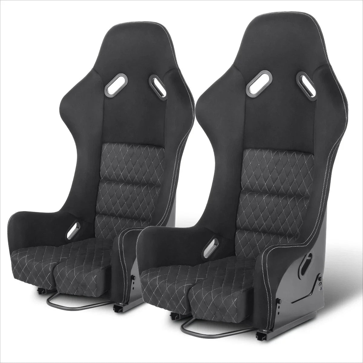 Pair Racing Bucket Seats for Universal Fit (Suede Leather, Black)