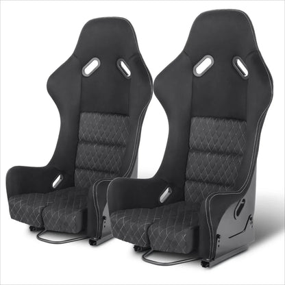 Pair Racing Bucket Seats for Universal Fit (Suede Leather, Black)