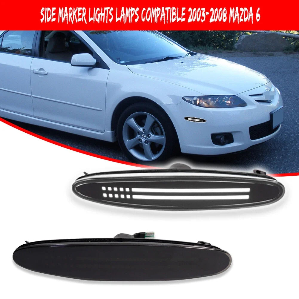 Smoked Lens White LED Front Fender Side Marker Signal Lights for Mazda 6 (2003–2008)
