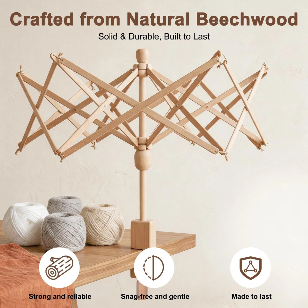 Wooden Yarn Swift for Knitting and Crocheting (Foldable)