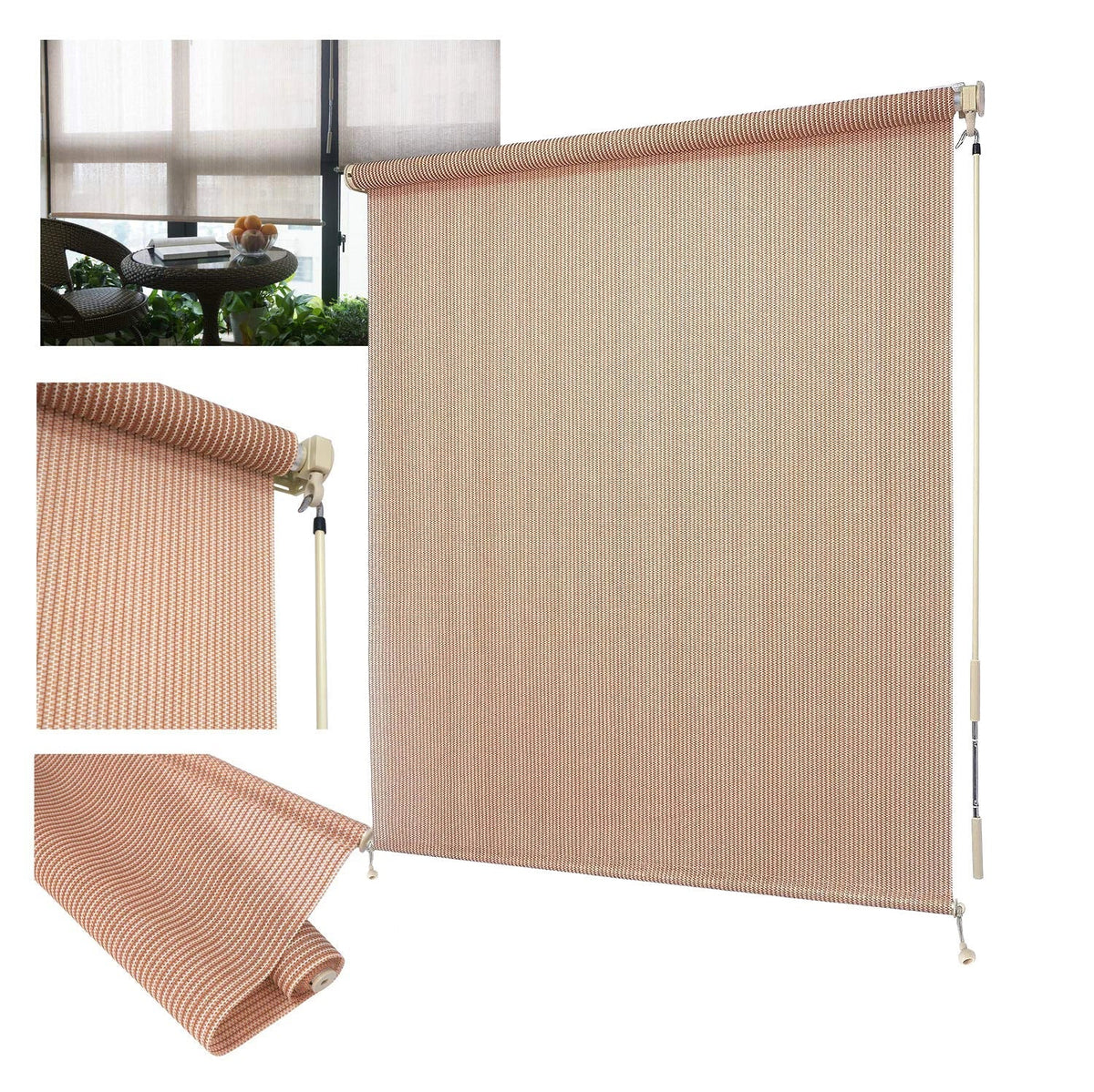 Roller Shade Blind 4'W x 8'L for Deck Porch Balcony Patio