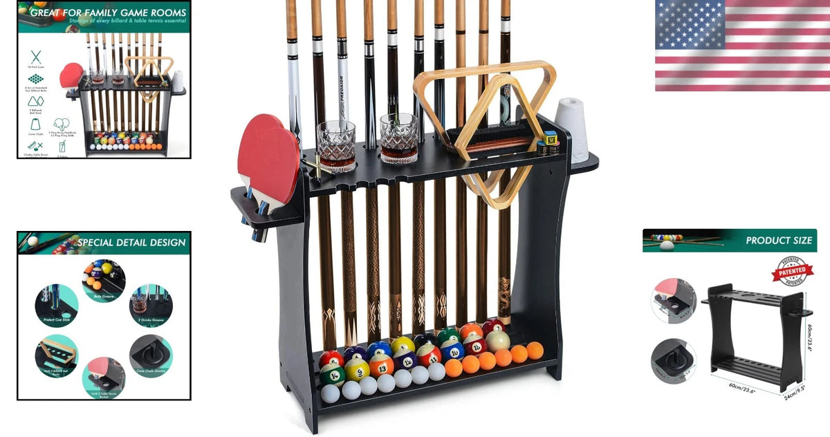 Durable Black Finish Pool Cue Rack for Game Room