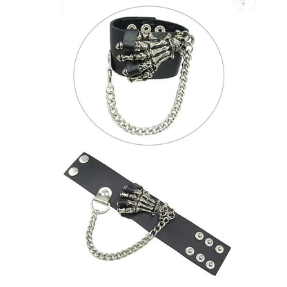 Gothic Skull Hand Link Chain PU Leather Cuff Bracelet for Unisex (2010–2023)