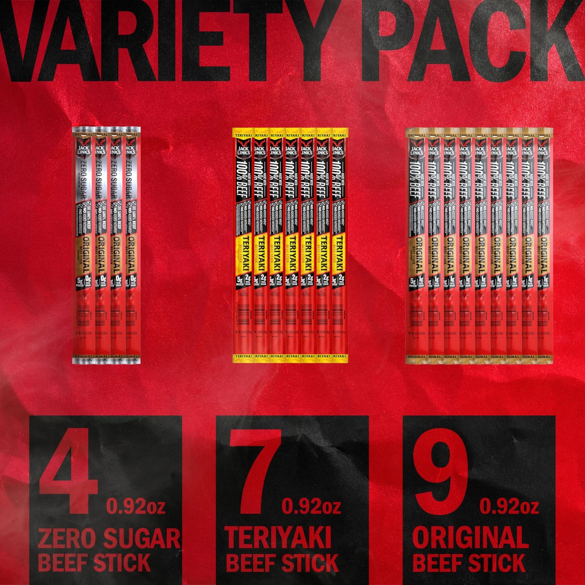 Pack of 20 Beef Jerky Sticks Variety Pack
