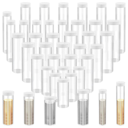 36 Pcs Plastic Coin Tubes Set - 6 Sizes Clear Holders