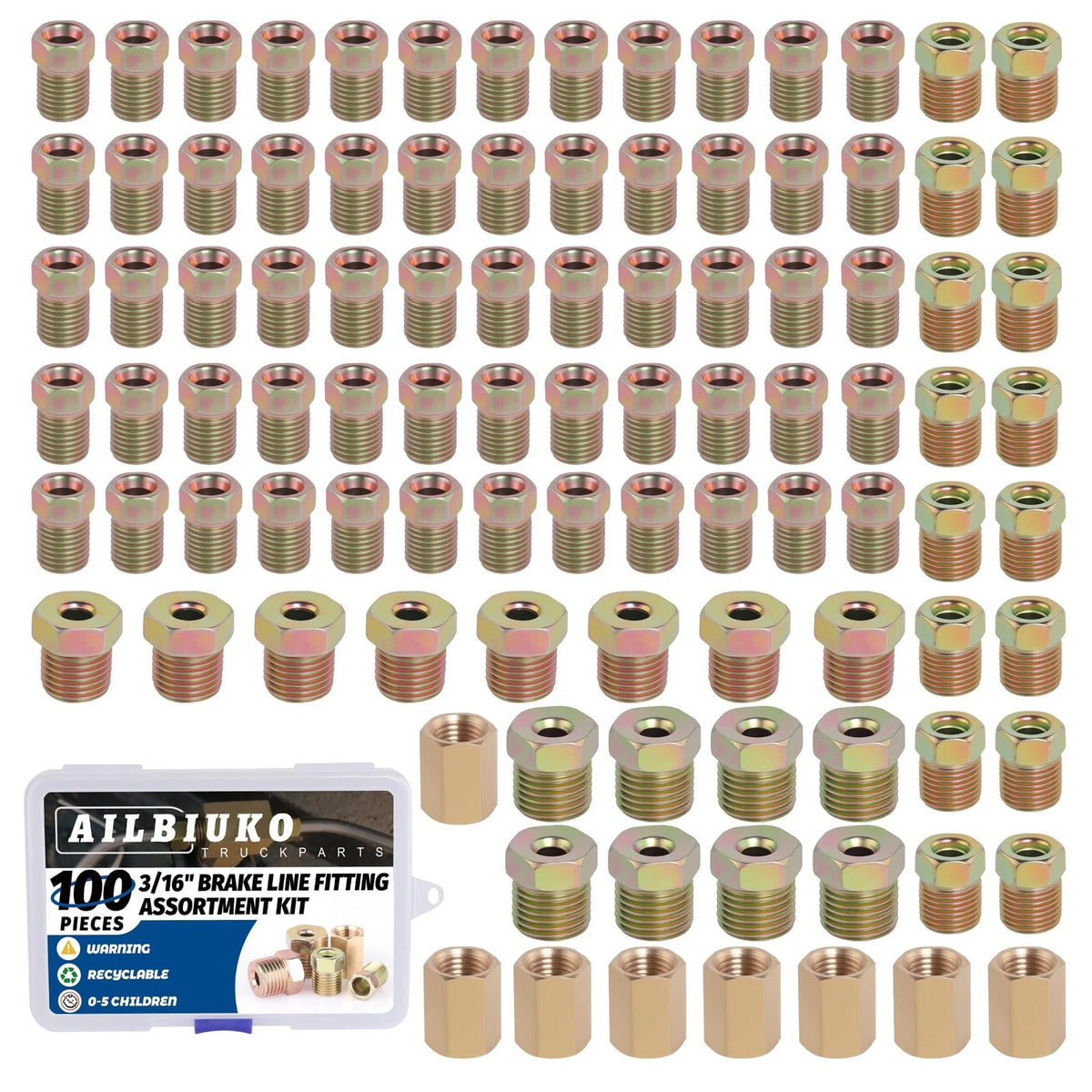 100Pcs Brake Line Fittings Assortment Kit 3/16" for Universal Use