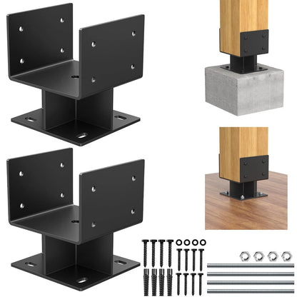 Set of 2 Adjustable 6"x6" Concrete Post Bases - Stainless Steel, Black