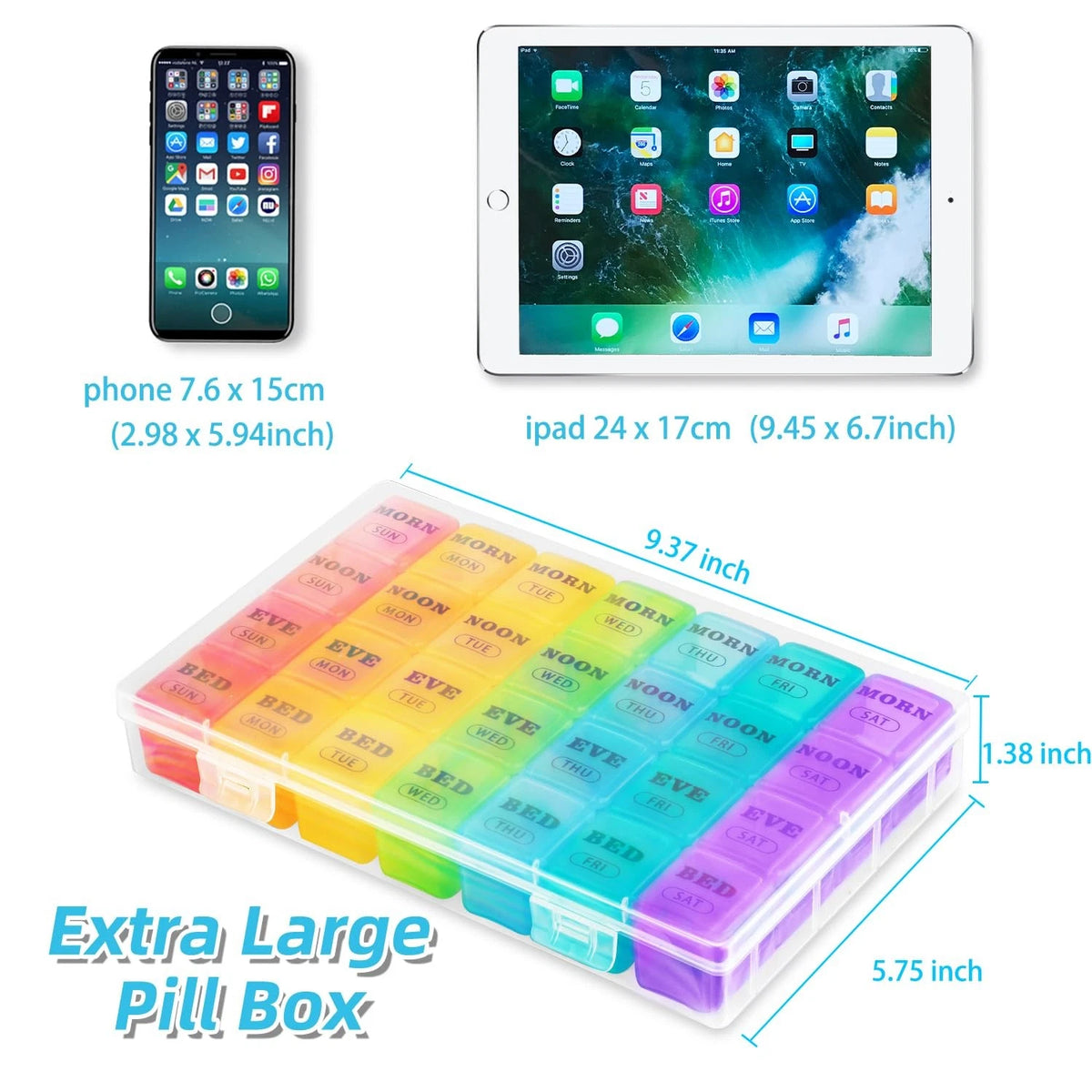 Set of 8 XL Weekly Pill Organizers for Daily Medication Management