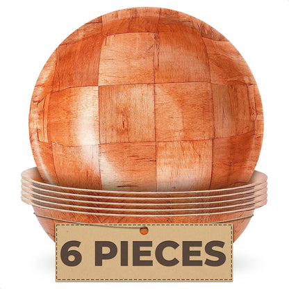 Set of 6 Wooden Salad Bowls - 8" Diameter, Holiday Bowl Set