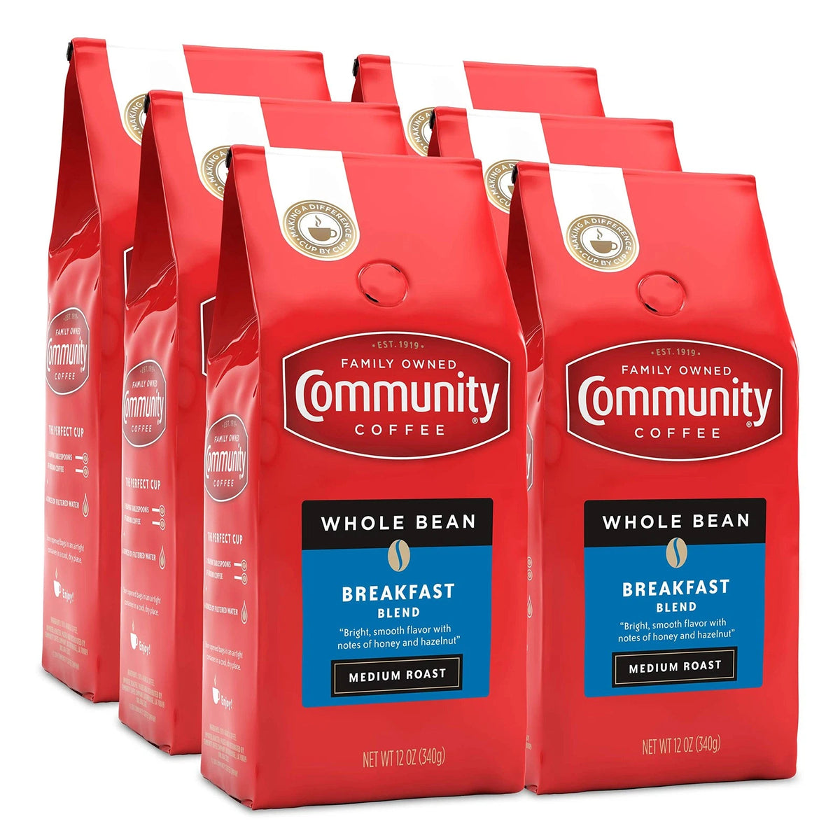 Pack of 6 Community Coffee Breakfast Blend Whole Bean Coffee 12 oz