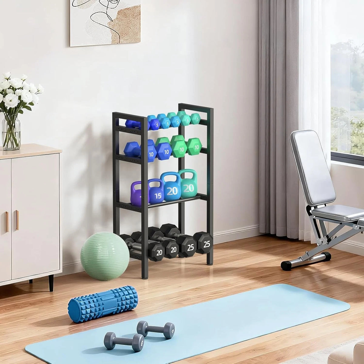 4 Tier Dumbbell Rack for Home Gym (Adjustable, Heavy Duty)