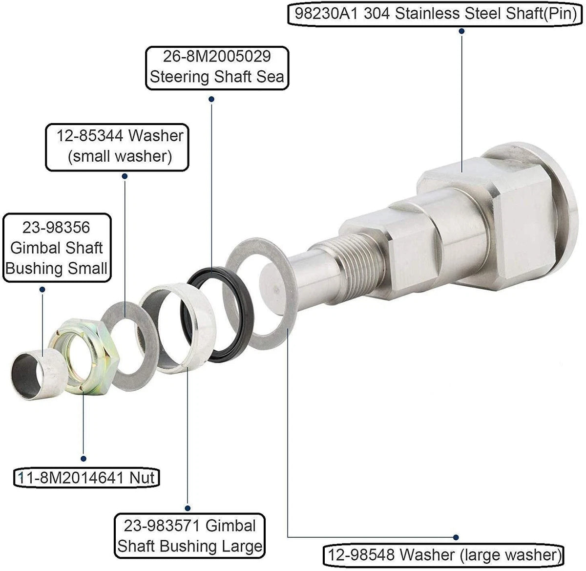 Stainless Gimbal Steering Shaft Pin Kit for Mercruiser Alpha Gen2 Bravo (222-83-801)