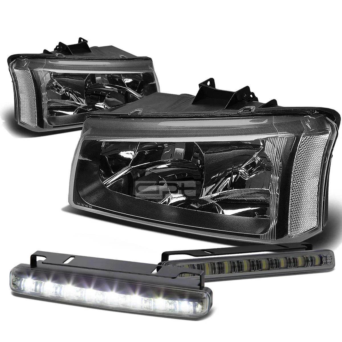 Black Crystal Lens Headlight Set + Clear Corner + LED Fog Light for Silverado (2003–2007)
