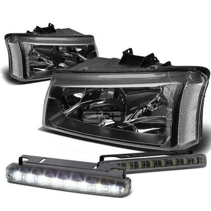 Black Crystal Lens Headlight Set + Clear Corner + LED Fog Light for Silverado (2003–2007)