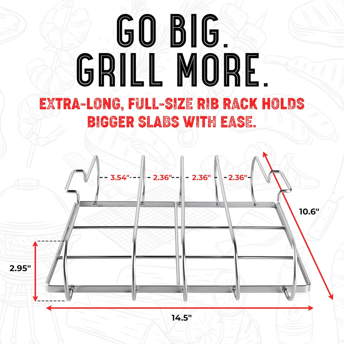 Rib Rack for Smoking & Grilling (Holds 4 Full Racks)