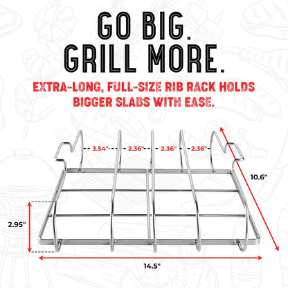 Rib Rack for Smoking & Grilling (Holds 4 Full Racks)