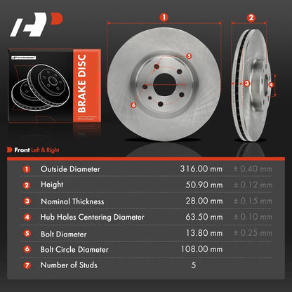 Front Disc Brake Rotors for Ford Fusion (2013–2020) Lincoln MKZ (2013–2016)
