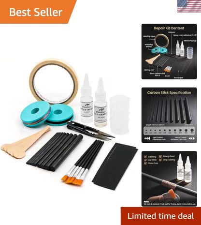 Complete Repair Kit for Fishing Rod (10 Carbon Fiber Sticks)