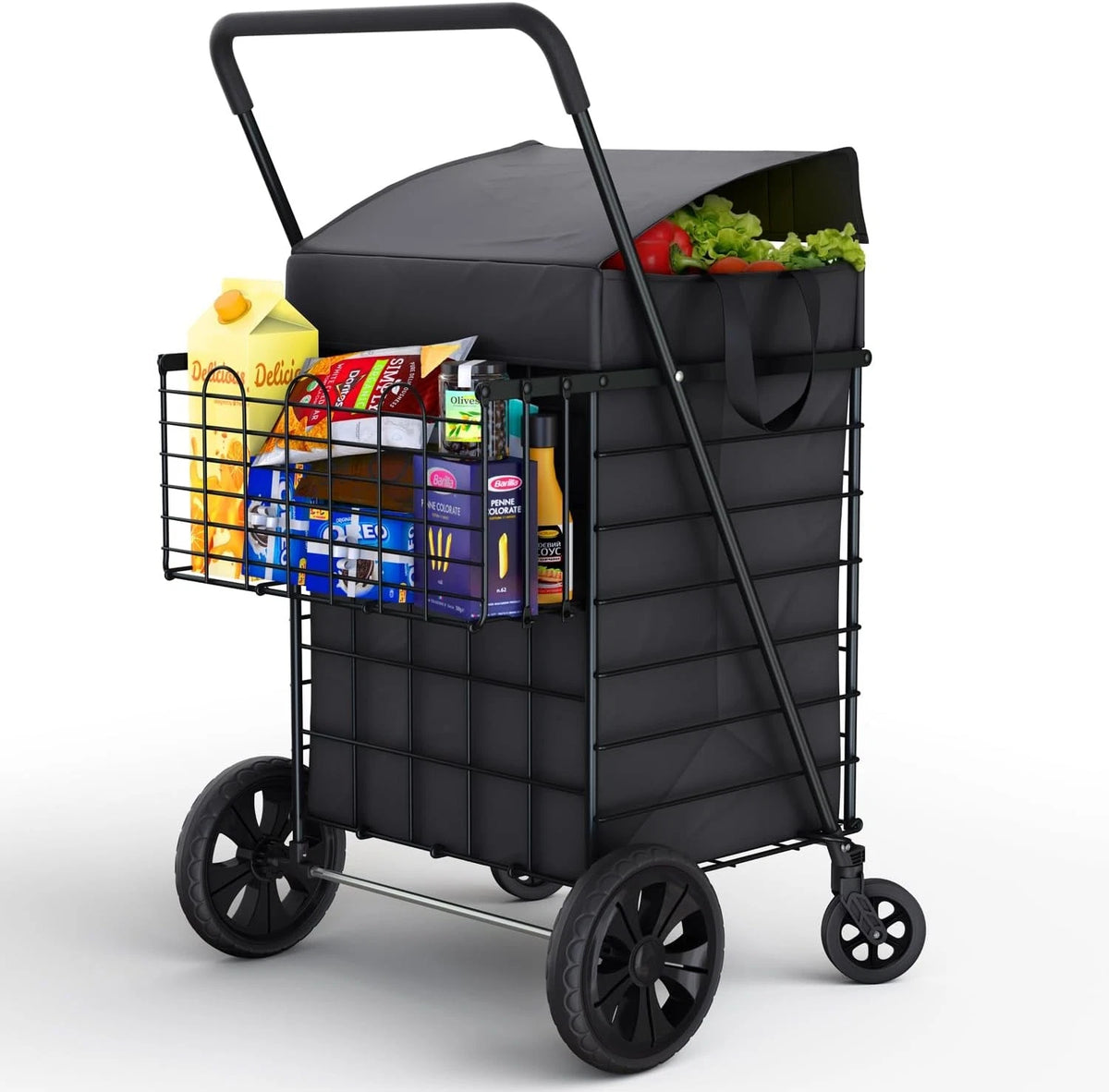 Folding Utility Shopping Cart for Double Basket
