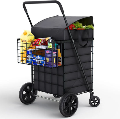 Folding Utility Shopping Cart for Double Basket