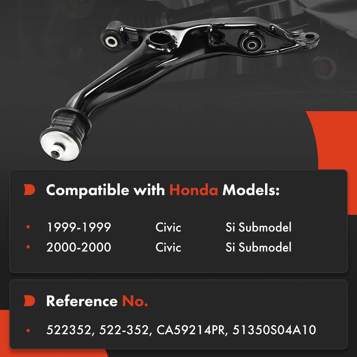 Front Right Lower Control Arm w/ Bushing for Honda Civic (1999–2000) CA59214PR, 51350S04A10, 522352