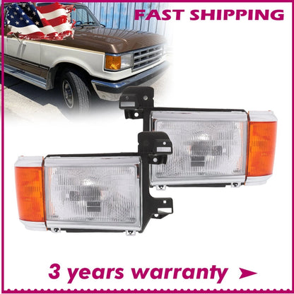 Set of 2 Headlights for Ford F150 F250 Bronco (1987–1991) E9TZ13008F E9TZ13008E E9TZ13008C E9TZ13008D