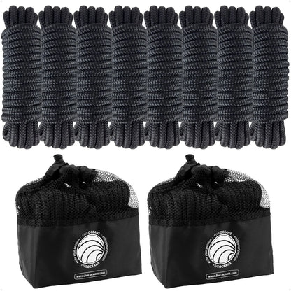Set of 8 Boat Dock Lines 3/8" x 15' with 12" Eyelet Black Nylon