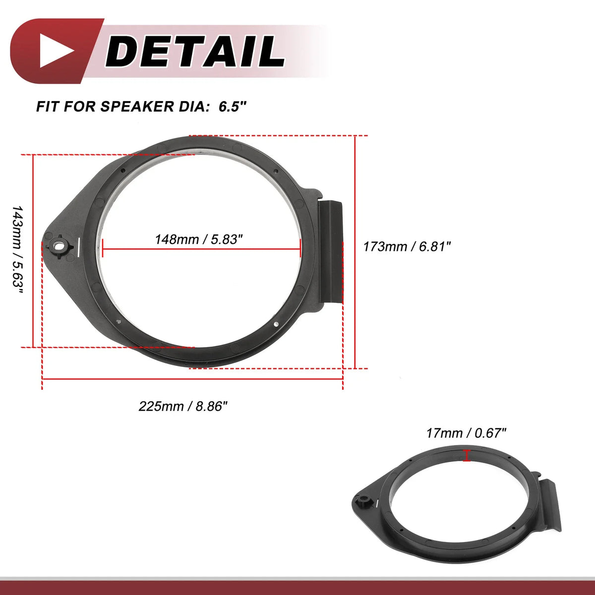 2X Speaker Spacer Ring Adaptor for Chevrolet Avalanche (2007–2020) 6.5" ABS