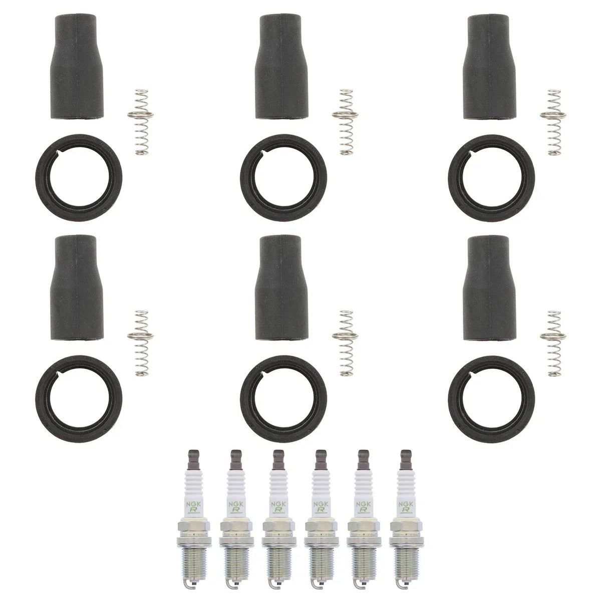Set of 6 NGK V-Power Spark Plugs & Coil Boots for Azera Santa Fe Sonata Sedona V6