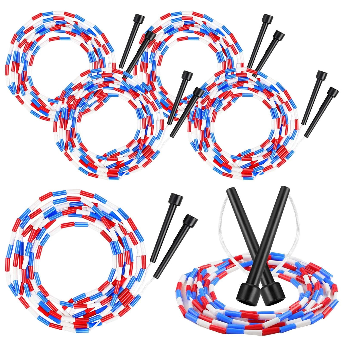 3X 16-Foot Double Dutch Jump Ropes for Bulk Use (Red, White, Blue)